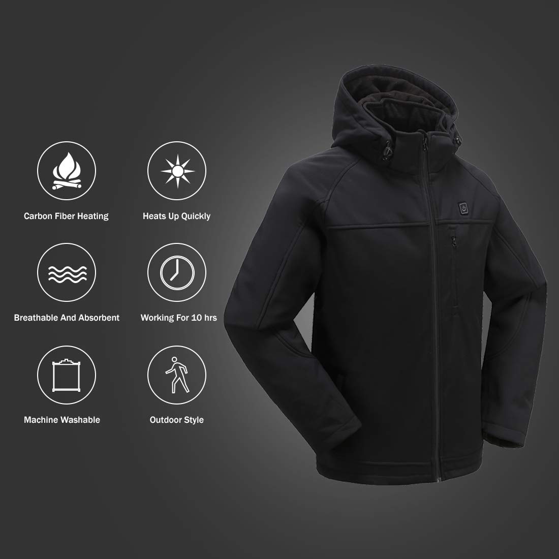 N NIFVAN Women's Heated Jacket with Detachable Hood Winter Outdoor Coat with 7.4V Battery Pack 3 Adjustable Heating Setting 